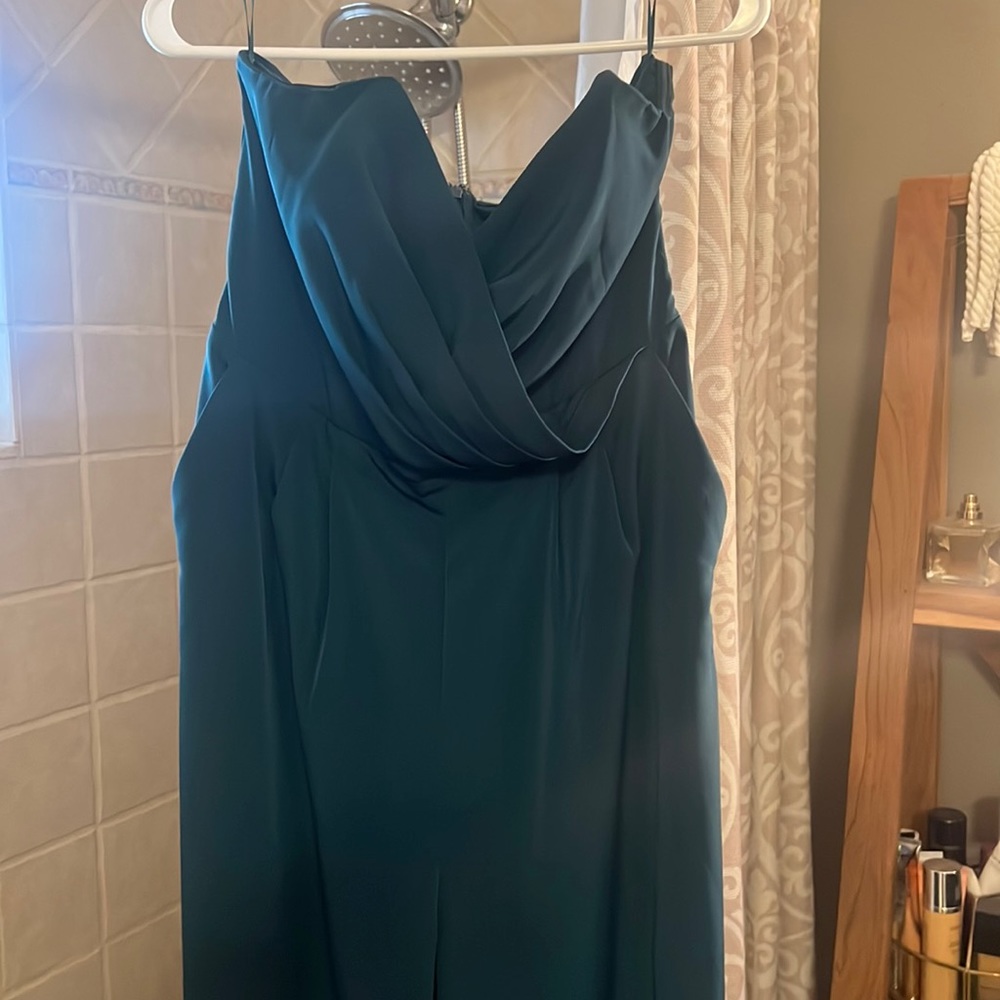 Emerald green wide leg high waisted tube top jumper.